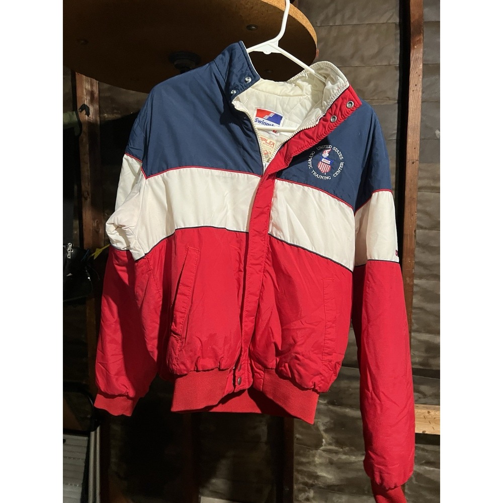 Vintage 80s Swingster USA Olympic Training Center Jacket RedWhiteBlue Supplex M